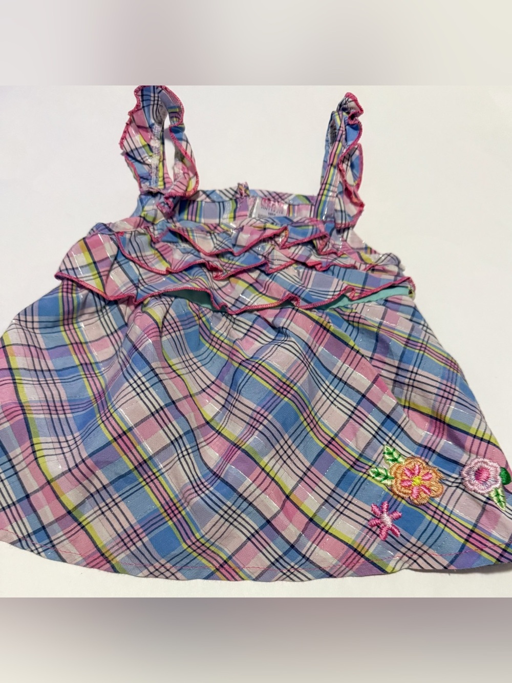Y2K plaid floral embroidered top